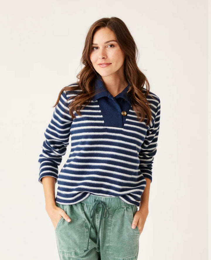 CLARA NAVY EVEN STRIPE FLEECE PULLOVER