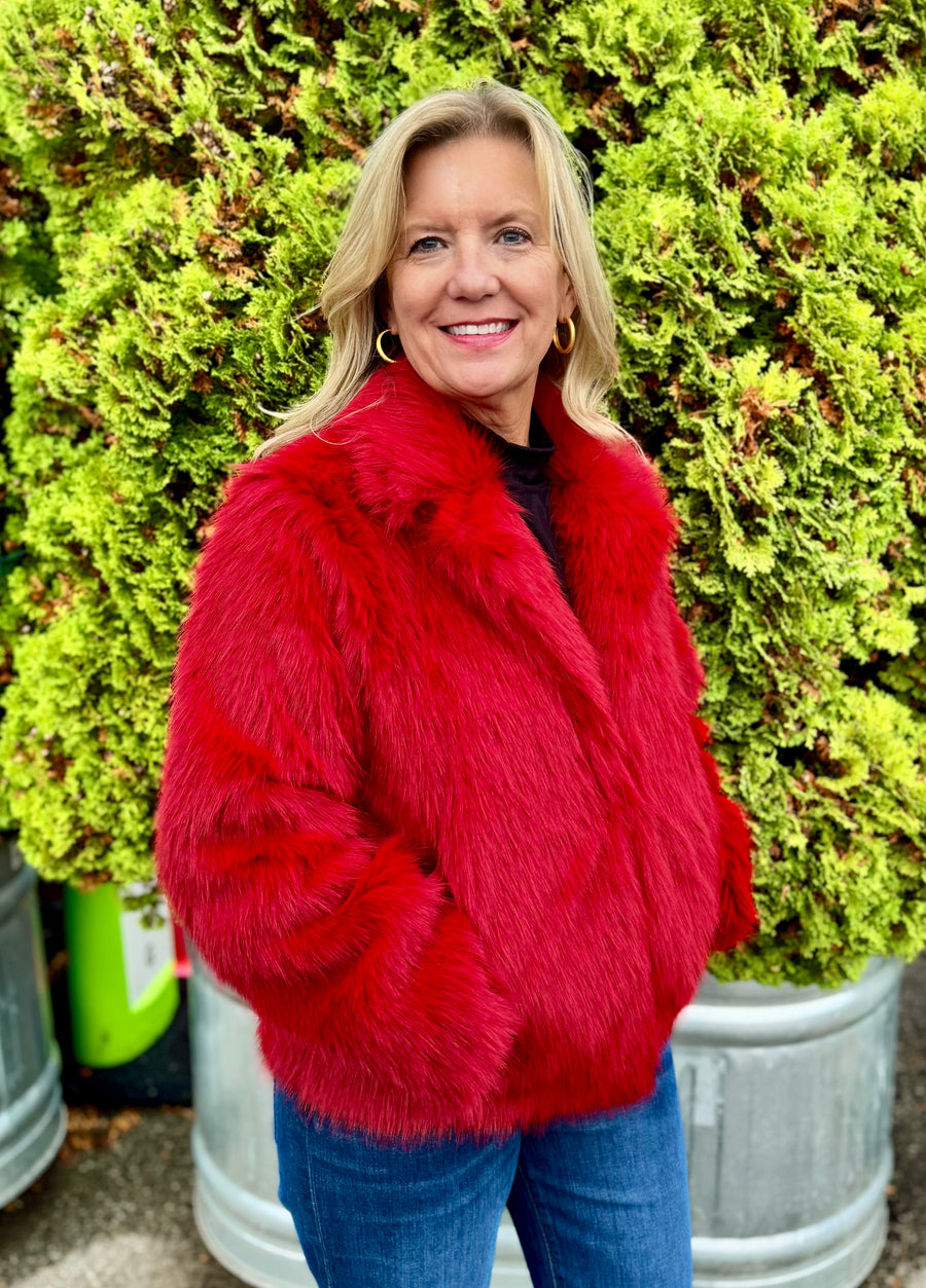 RUBY RED NOVA FAUX FUR SHORT JACKET
