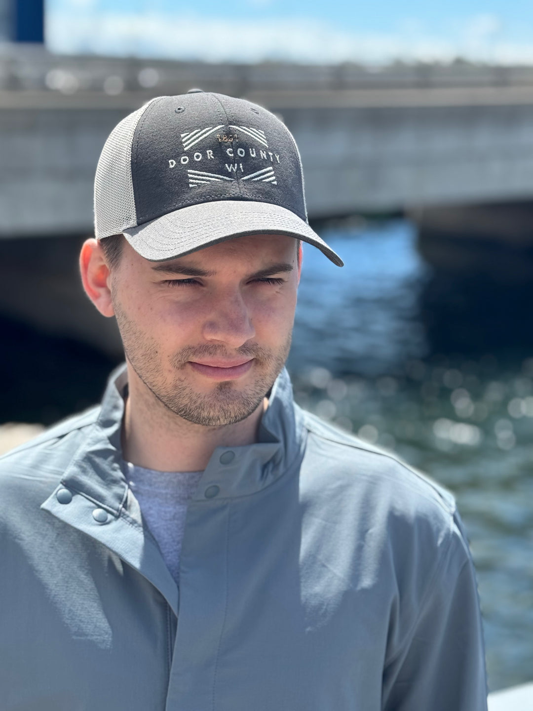 GRAPHITE DOOR COUNTY DIAMOND BOX EMBROIDERED TRUCKER HAT