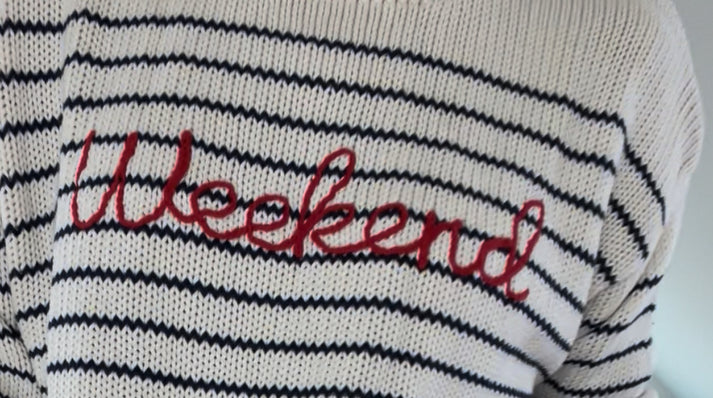 CHLOE CREAM WEEKEND EMBROIDERED STRIPE SWEATER