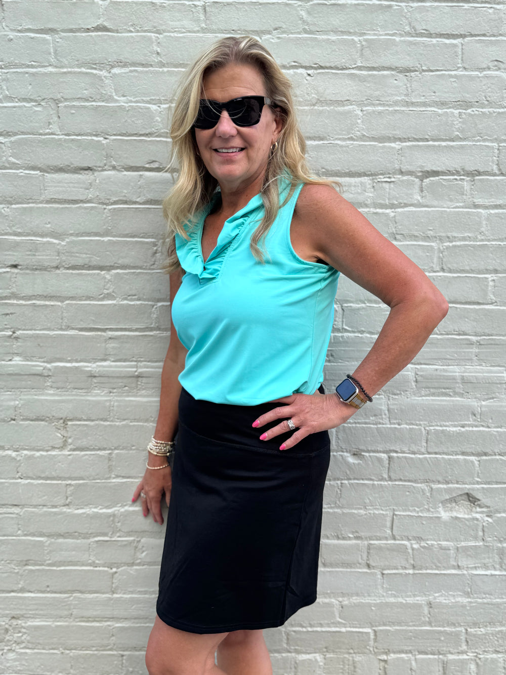 SEA GLASS AQUA GRETCHEN V NECK TOP
