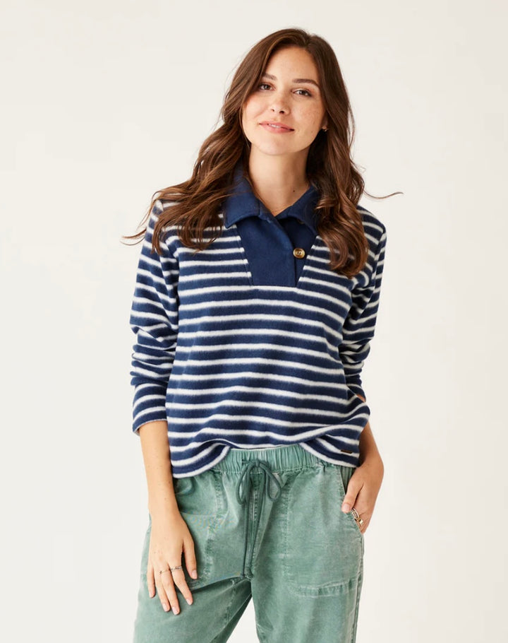 CLARA NAVY EVEN STRIPE FLEECE PULLOVER