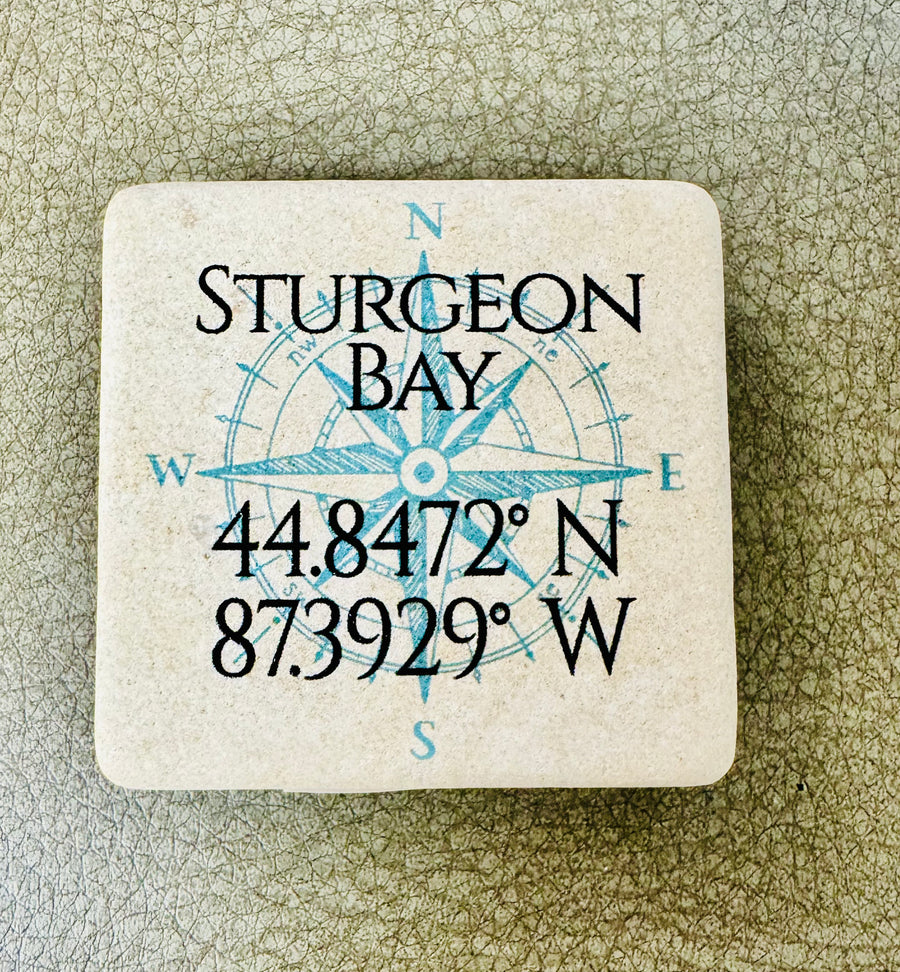 STURGEON BAY COORDINATES MARBLE MAGNET
