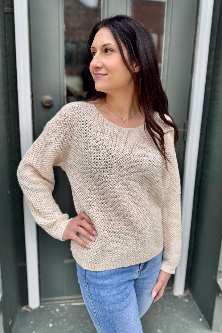 MIDGE NATURAL BASKET WEAVE CREW SWEATER