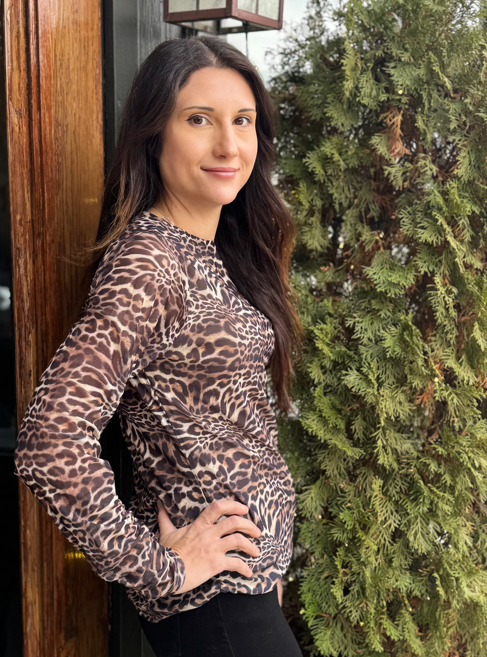 MESH LEOPARD KNIT TOP
