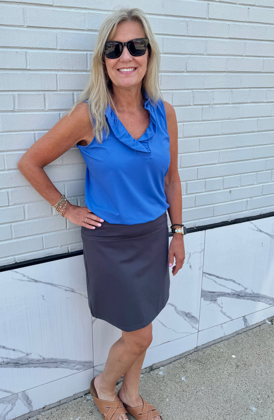 DEEP SEA GRETCHEN V-NECK RUFFLE TOP

