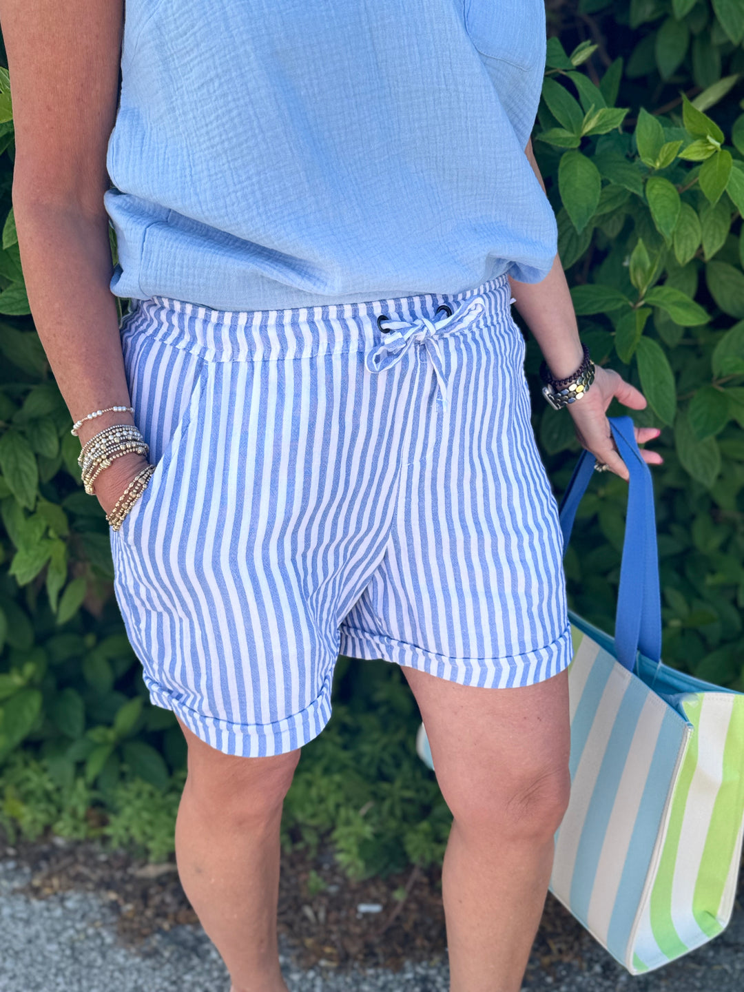 MARINE & WHITE STRIPE GAUZE 5" SHORTS