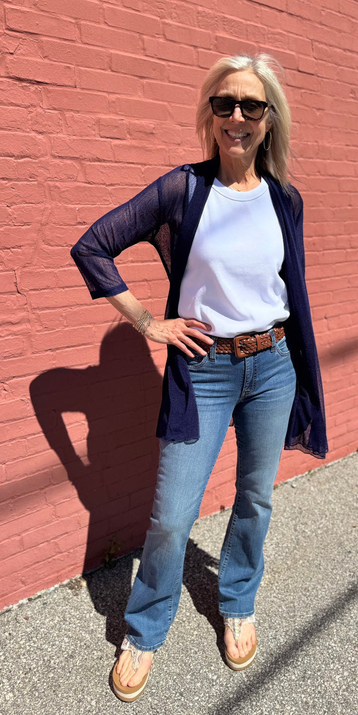 LEEZA NAVY MESH GO-TO CARDI