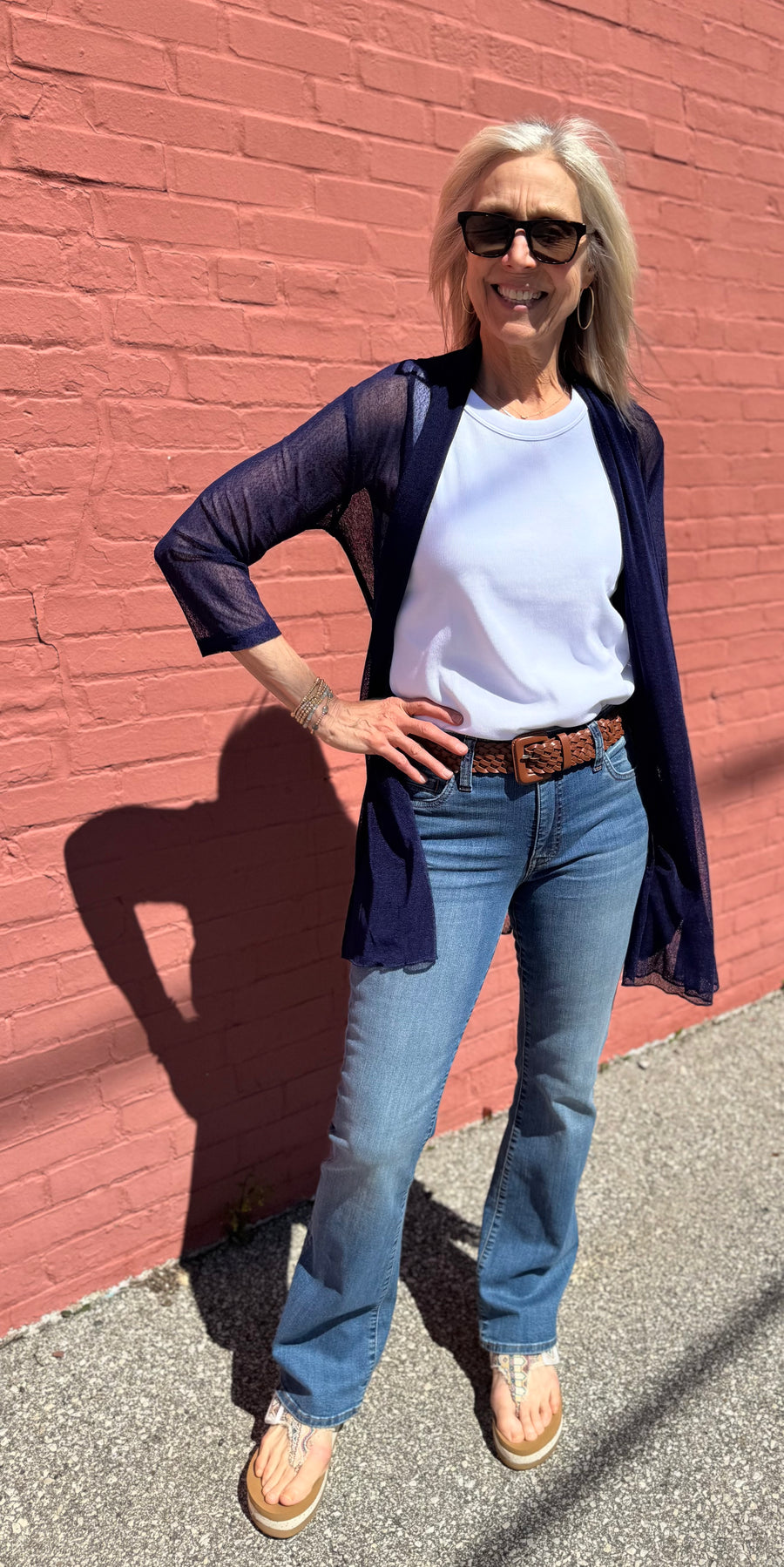 LEEZA NAVY MESH GO-TO CARDI
