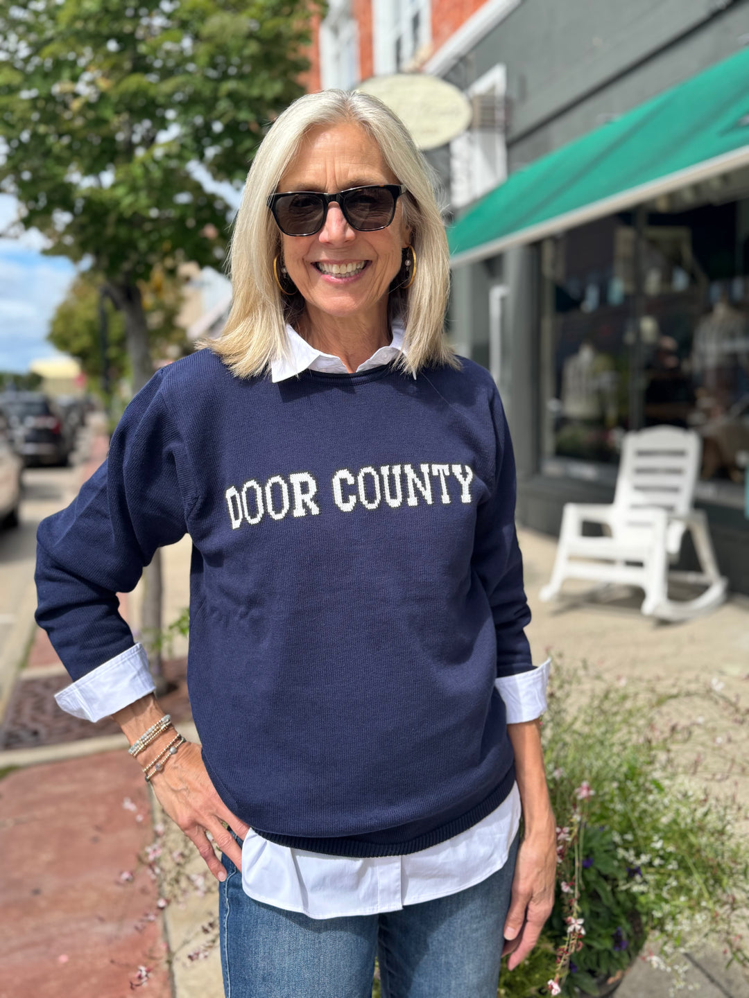 NAVY DOOR COUNTY CREWNECK SWEATER