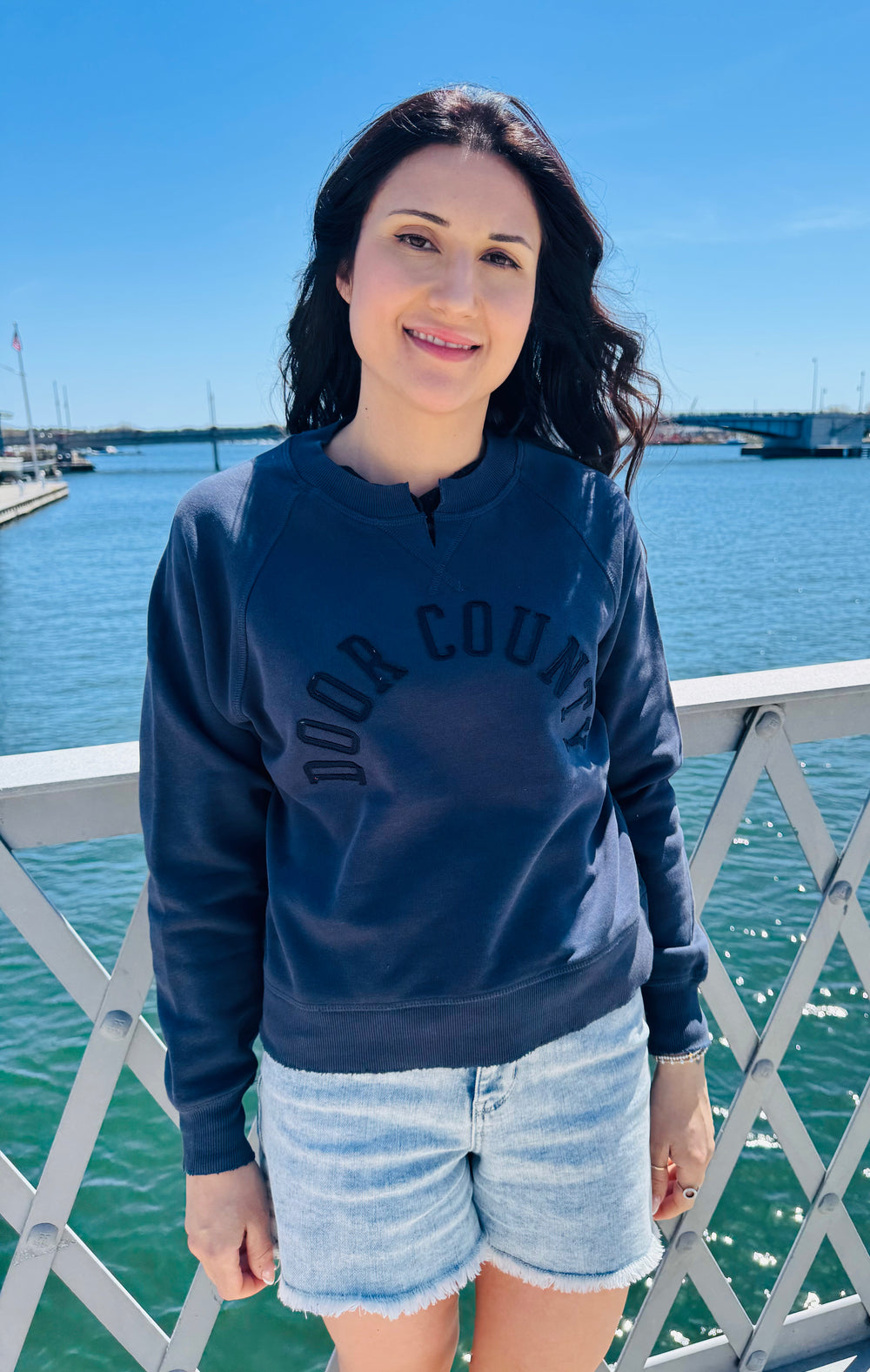 NAVY DOOR COUNTY SPLIT CREW SWEATSHIRT
