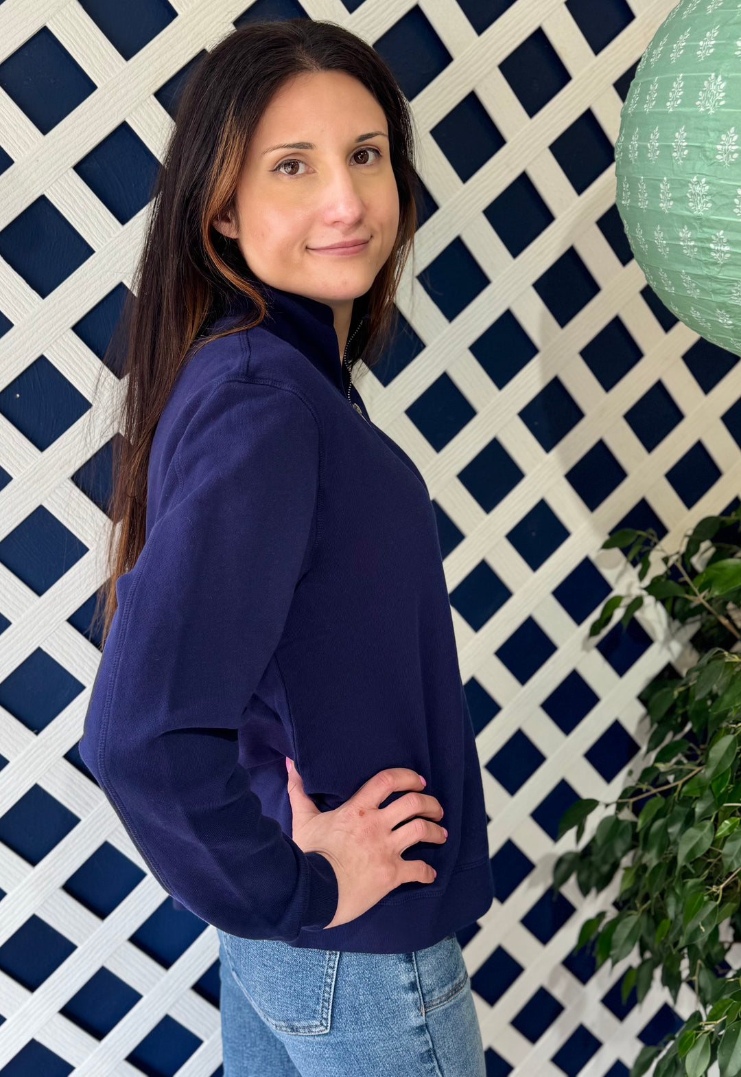 VIBRANT NAVY HALF ZIP FUNNEL NECK