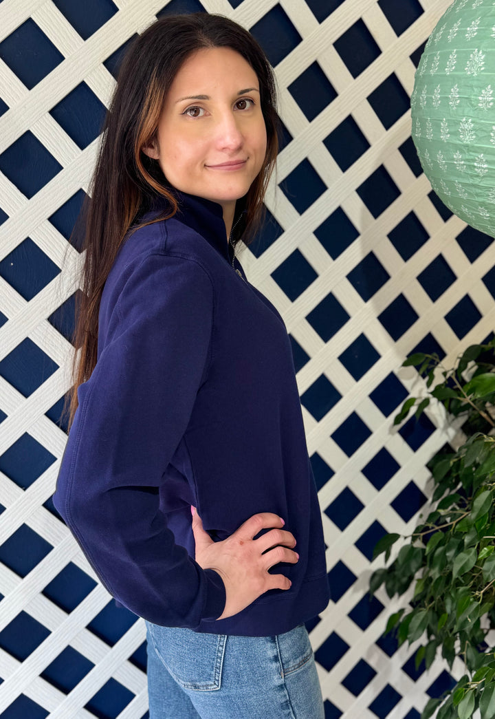 VIBRANT NAVY HALF ZIP FUNNEL NECK
