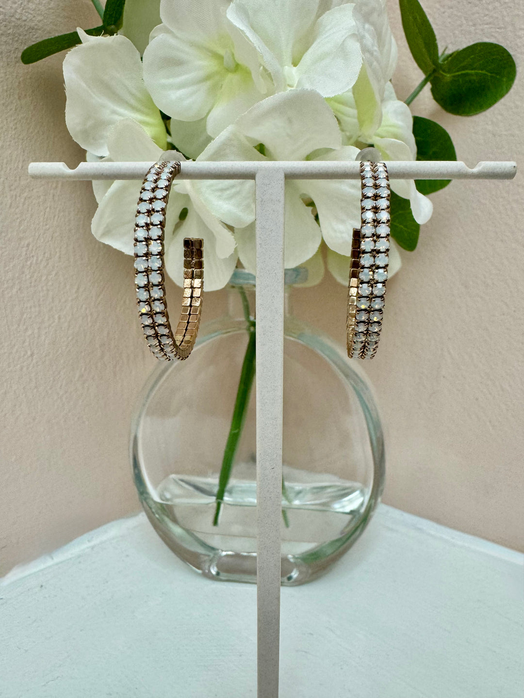 OPALESCENT CRYSTAL POST HOOP EARRINGS