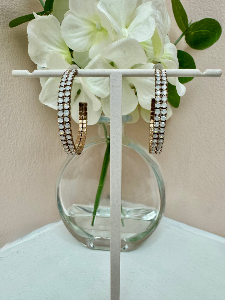 OPALESCENT CRYSTAL POST HOOP EARRINGS