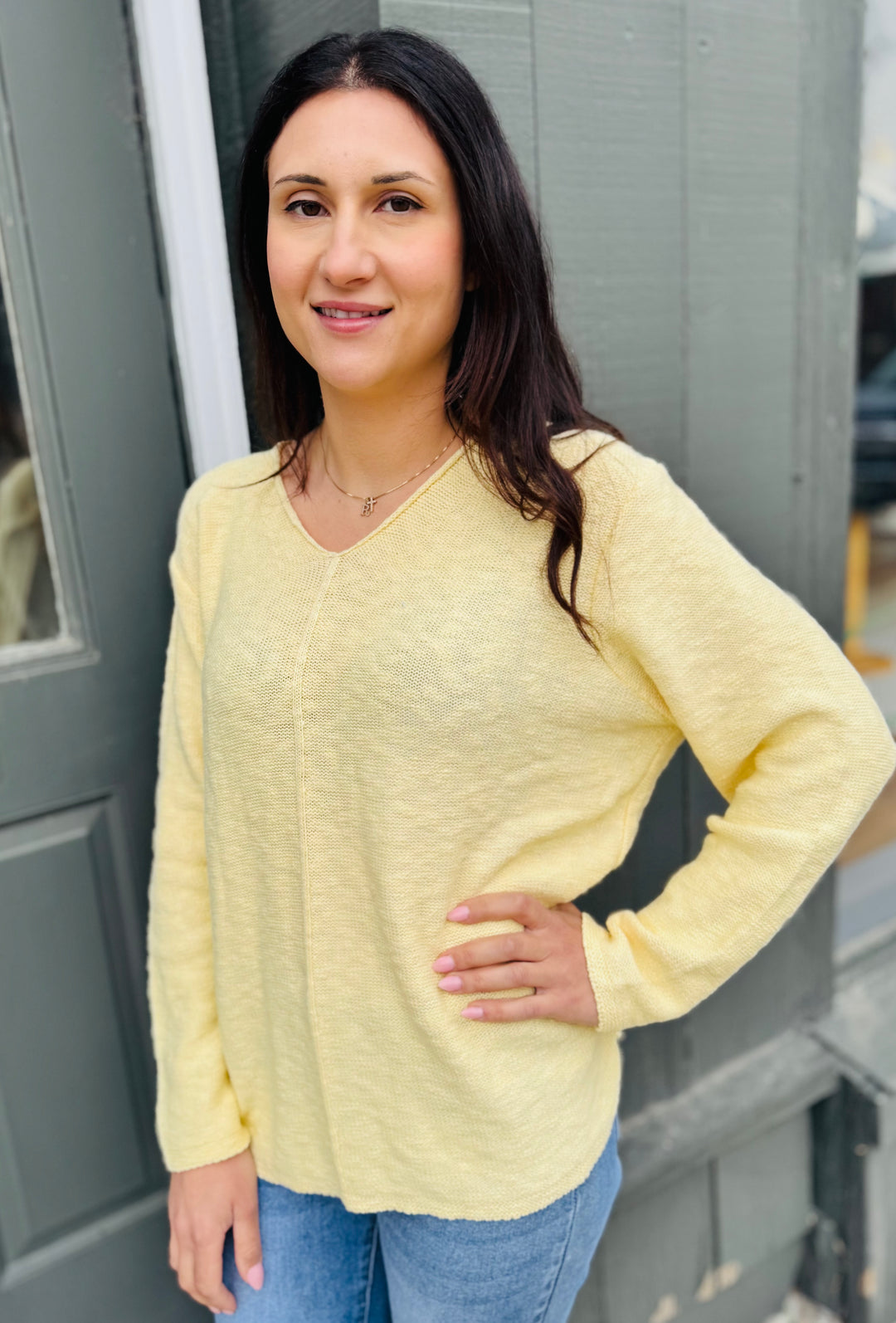 MACEY BUTTER SEAM FRONT SWEATER