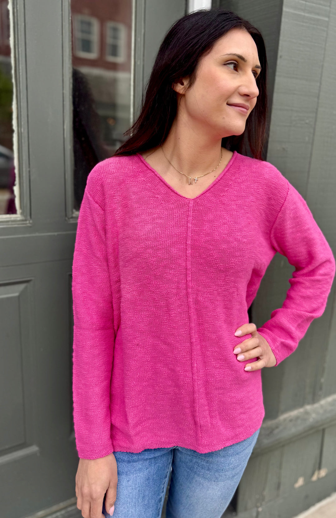 MACEY LIPSTICK SEAM FRONT SWEATER