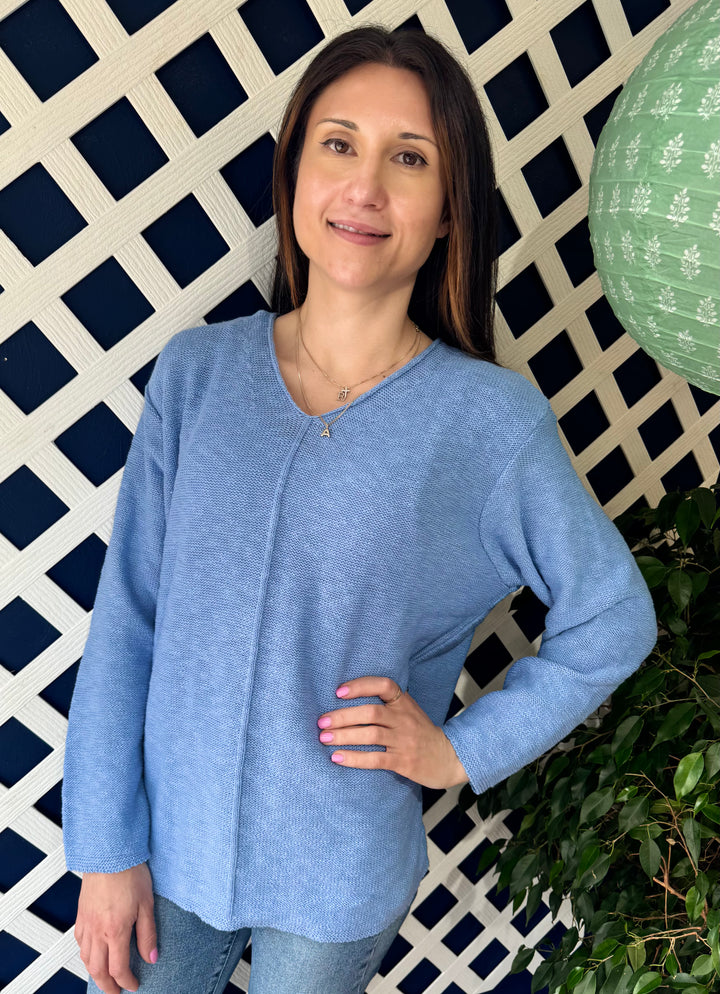 MACEY PERIWINKLE SEAM FRONT TUNIC SWEATER