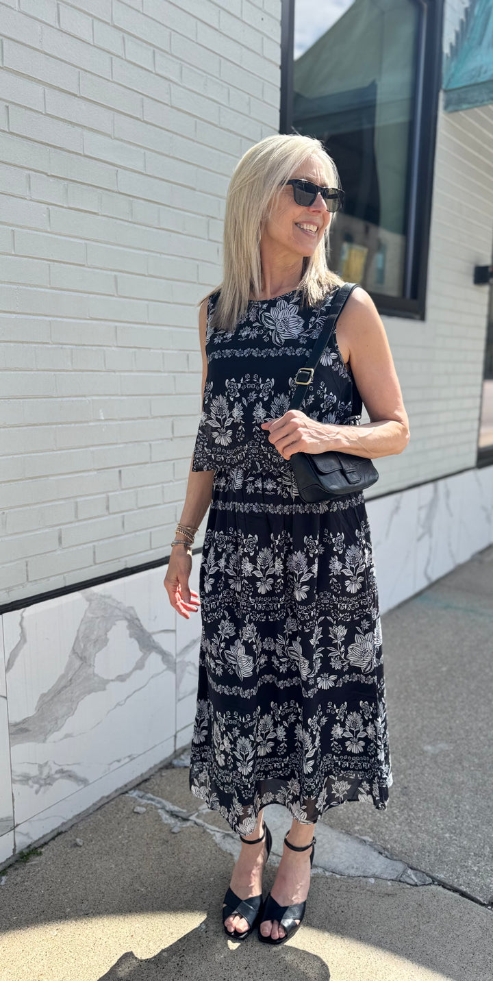ADEL FLORAL DOUBLE LAYER LONG MIDI DRESS