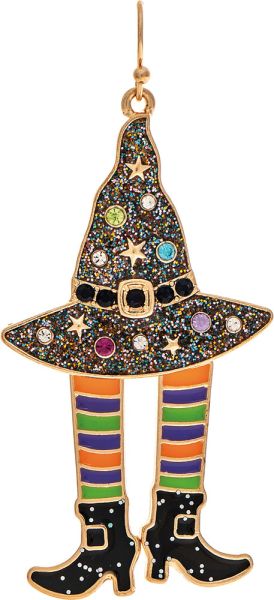 Gold Magic Hat Witch Legs Halloween Earrings
