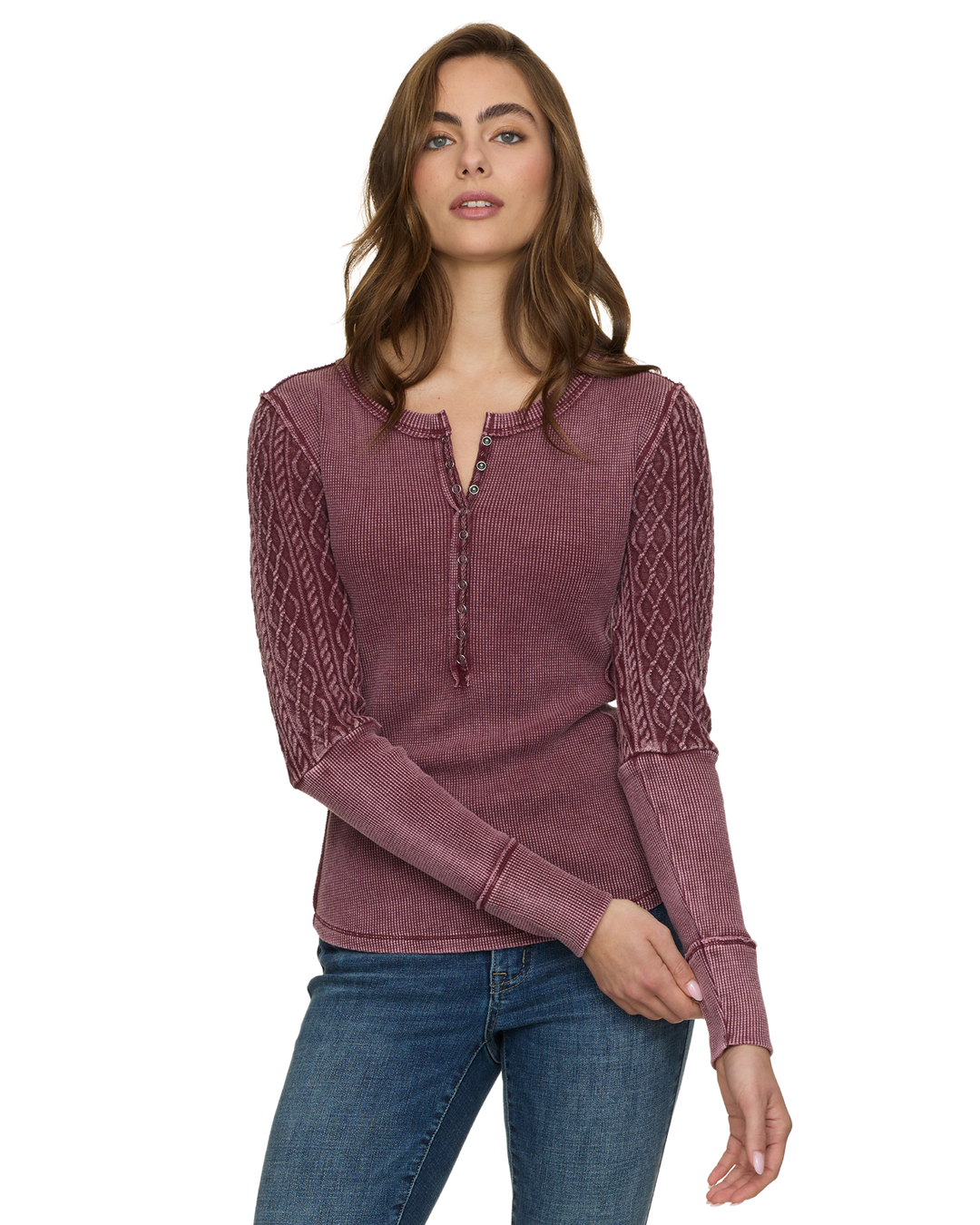 BURGUNDY HATTIEVILLE MIXED MEDIA CABLE HENLEY