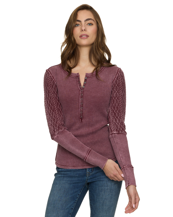 BURGUNDY HATTIEVILLE MIXED MEDIA CABLE HENLEY