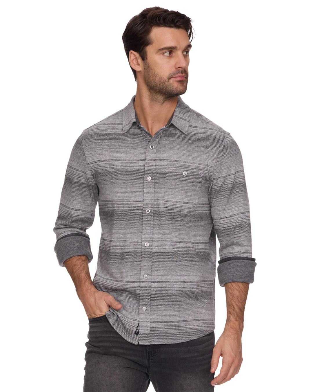 MEN'S GREY COMBO HERO STRETCH FLANNEL SHIRT
