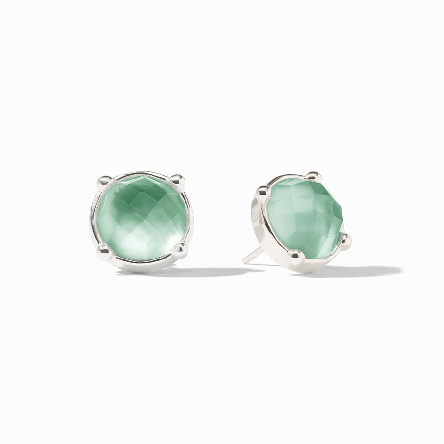 IRIDESCENT AQUAMARINE BLUE HONEY SILVER STUD EARRINGS
