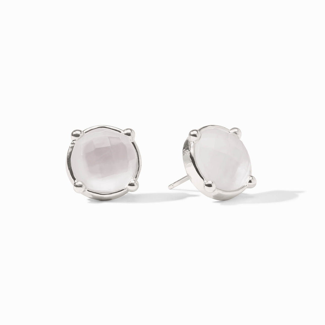 IRIDESCENT CLEAR CRYSTAL HONEY SILVER STUD EARRINGS