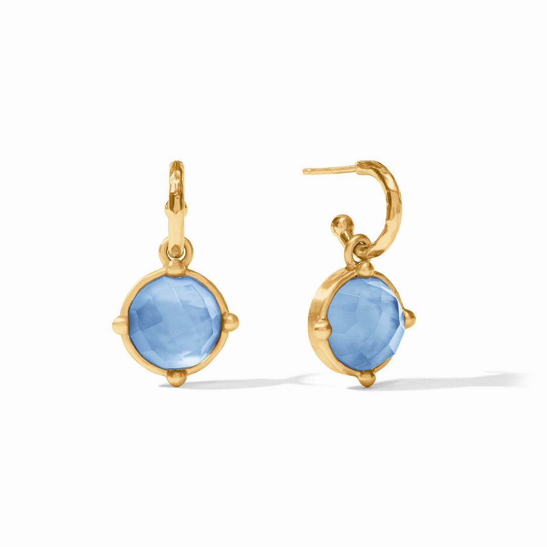 IRIDESCENT CHALCEDONY BLUE HONEYBEE HOOP & CHARM EARRING
