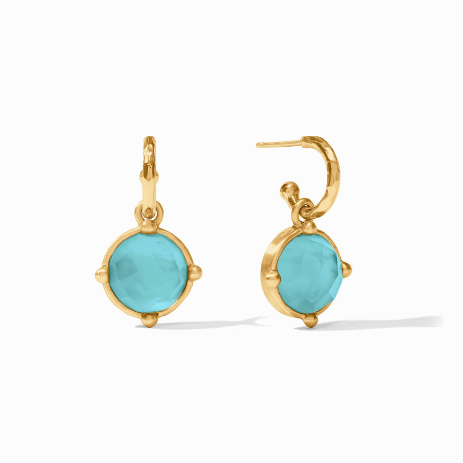 IRIDESCENT BAHAMIAN BLUE HONEYBEE HOOP & CHARM EARRING
