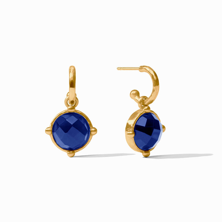 GOLD IRIDECENT SAPPHIRE BLUE HONEYBEE HOOP & CHARM EARRINGS