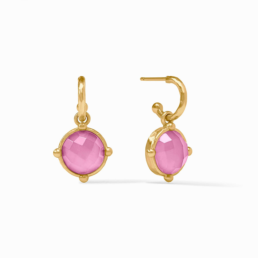 IRIDESCENT TOURMALINE PINK HONEYBEE HOOP & CHARM EARRING
