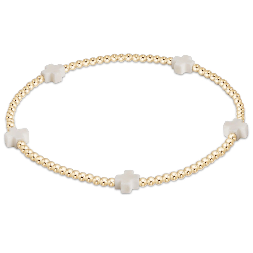 SMALL OFF-WHITE SIGNATURE CROSS 2MM BEAD BRACELET