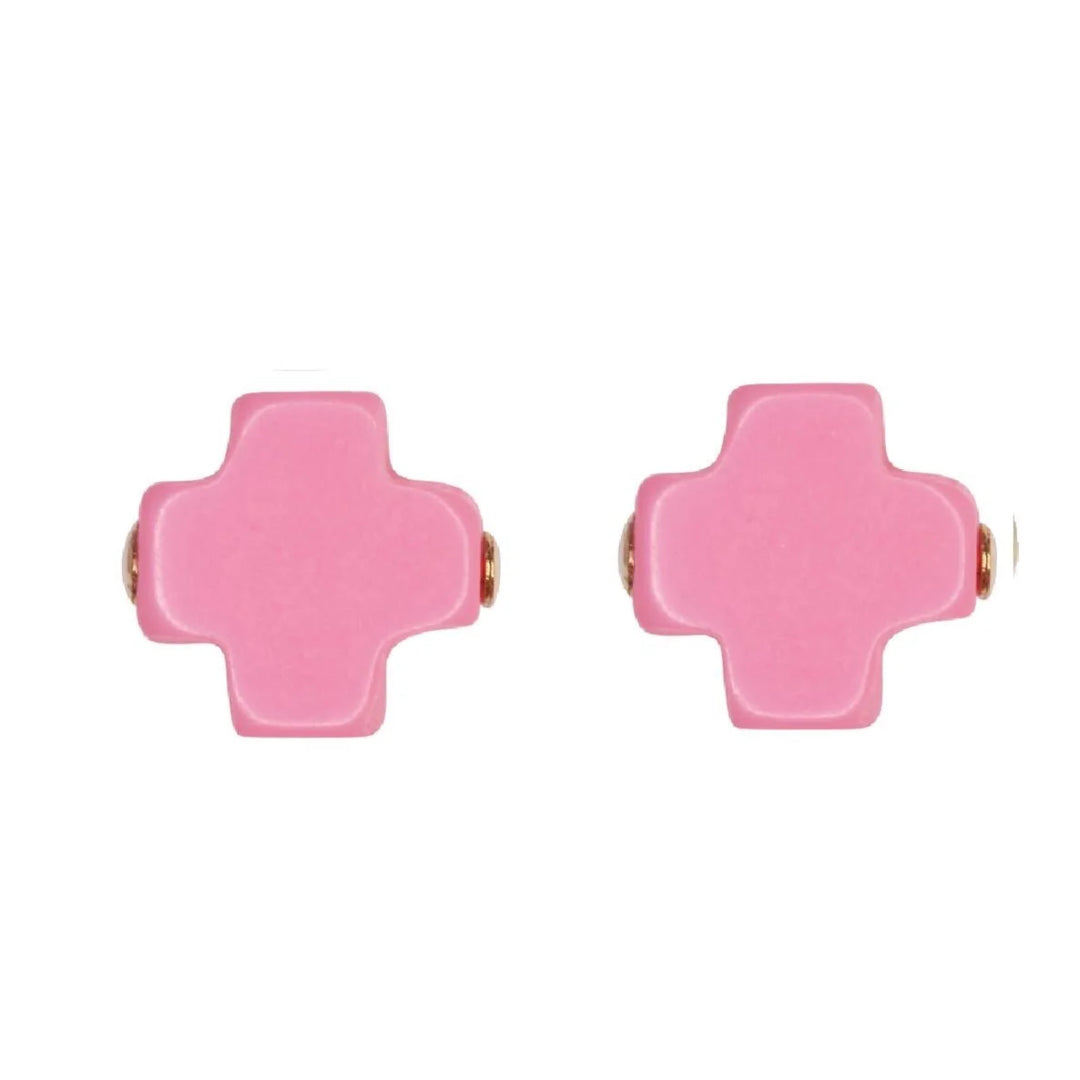 BRIGHT PINK SIGNATURE CROSS STUD EARRINGS