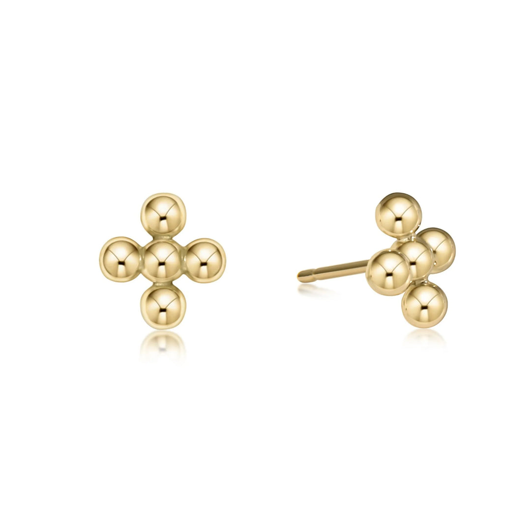 4MM CLASSIC BEADED SIGNATURE CROSS STUD EARRINGS