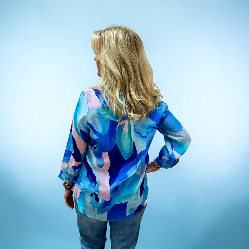 ROYAL PINK & PURPLE 3 BUTTON BLOUSE

