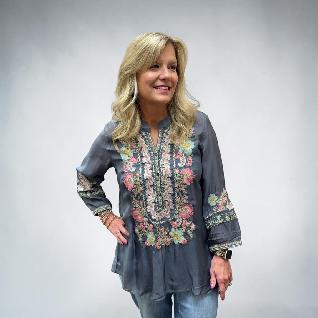 ERIKA GREY EMBROIDERED BLOUSE