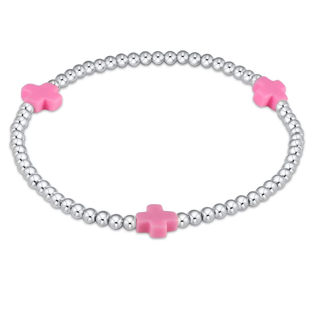 EXTENDS - STERLING & BRIGHT PINK SIGNATURE CROSS 3MM BEAD BRACELET