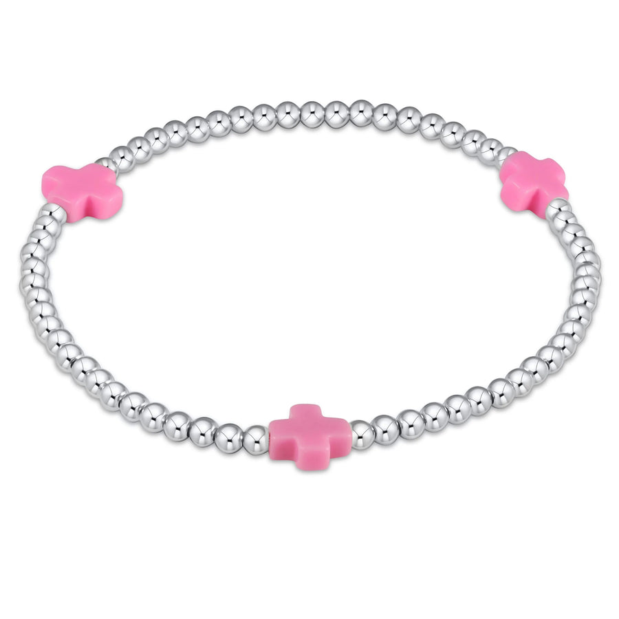 EXTENDS - STERLING & BRIGHT PINK SIGNATURE CROSS 3MM BEAD BRACELET
