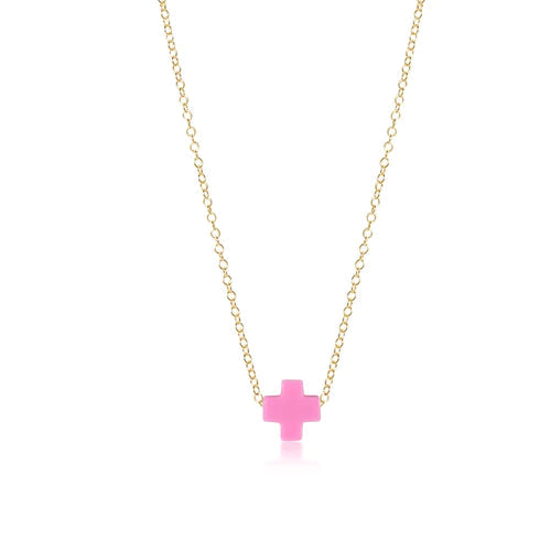 BRIGHT PINK SIGNATURE CROSS 16” NECKLACE