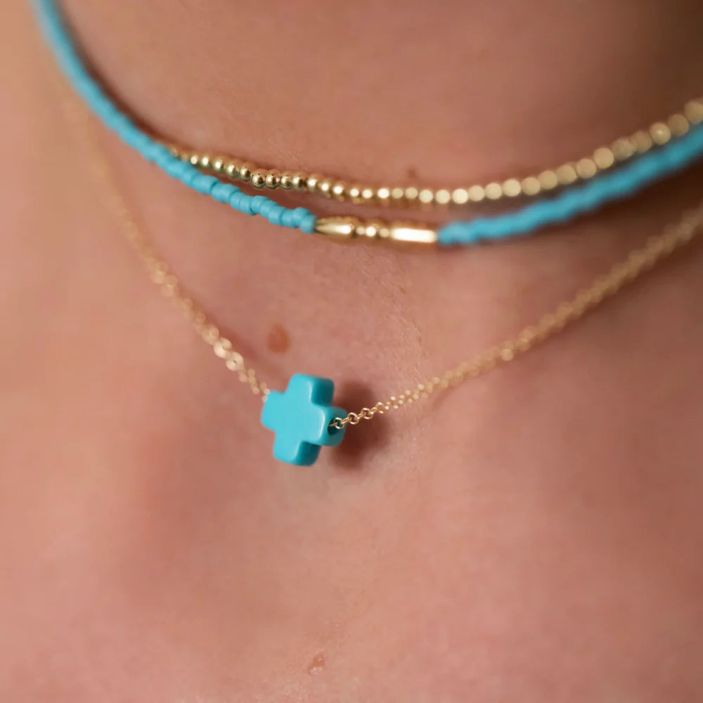 TURQUOISE SIGNATURE CROSS 16” NECKLACE