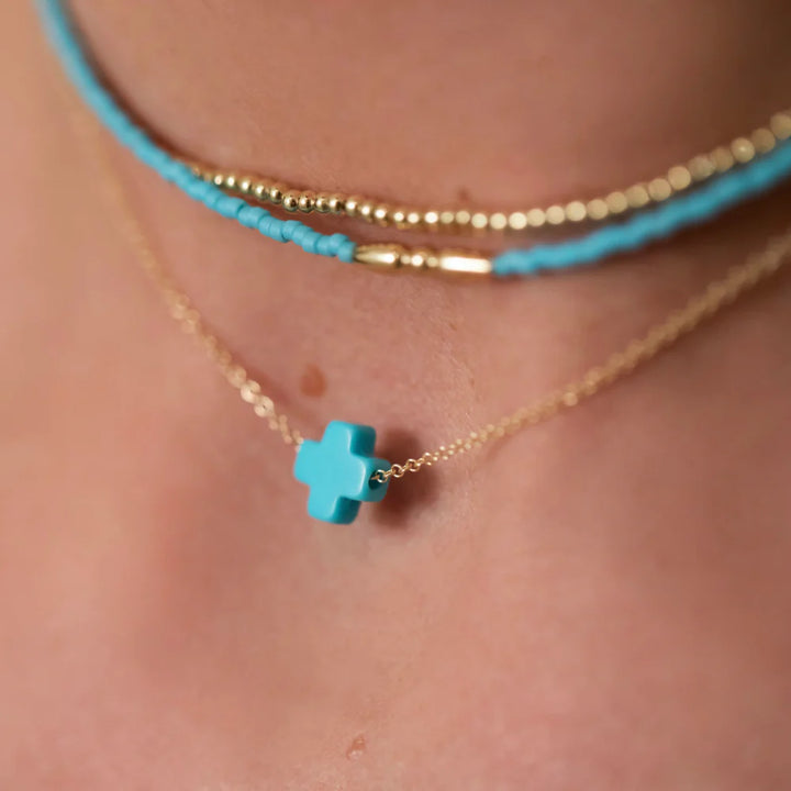 TURQUOISE SIGNATURE CROSS 16” NECKLACE