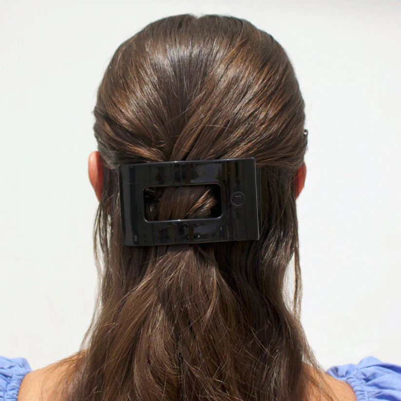 JET BLACK MEDIUM FLAT RECTANGLE HAIR CLIP
