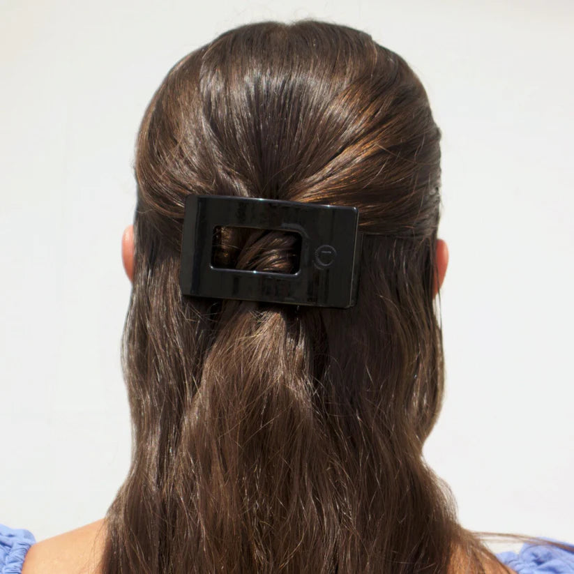 JET BLACK SMALL FLAT RECTANGLE HAIR CLIP
