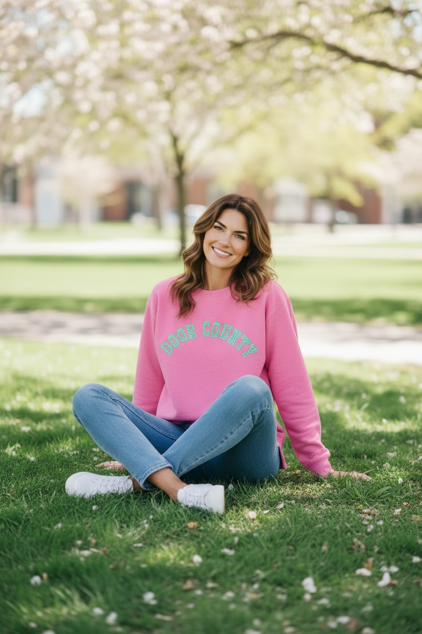 DOOR COUNTY GINGHAM CHECK UNITY CREW SWEATSHIRT
