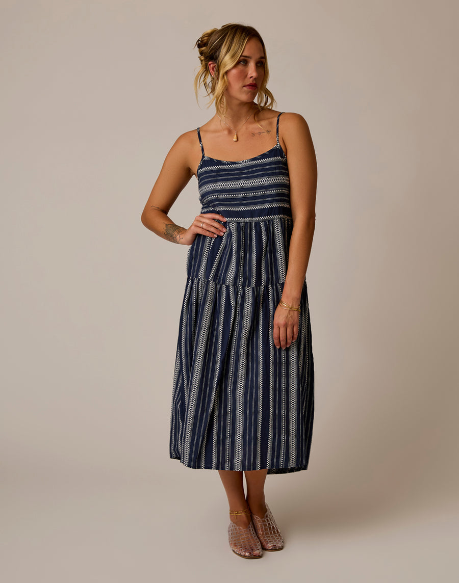NAVY JACQUARD JACEY TEXTURED DRESS
