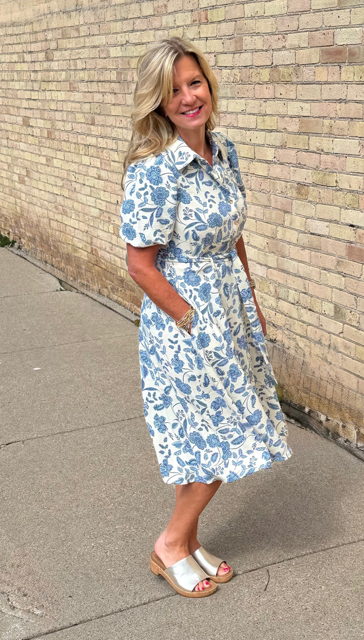 DASHA SAND FLORAL MIDI DRESS