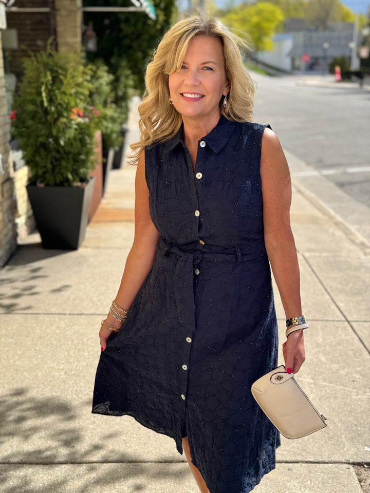 MIRANDA NAVY SLEEVELESS DRESS