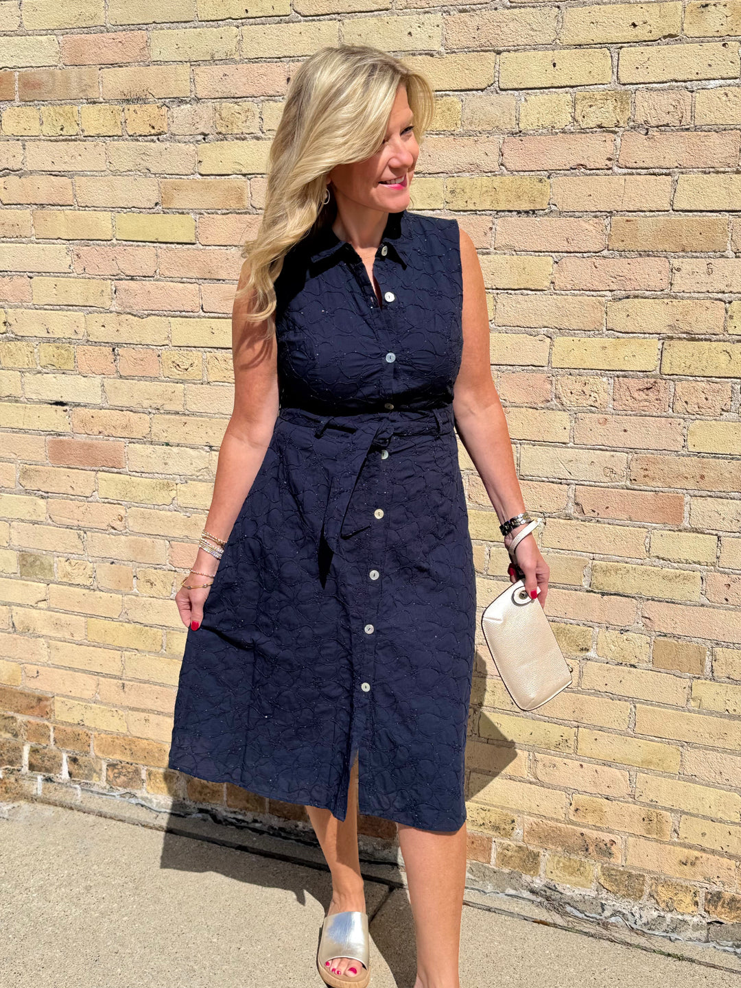 MIRANDA NAVY SLEEVELESS DRESS